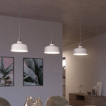 Three pendent lights hanging in a row