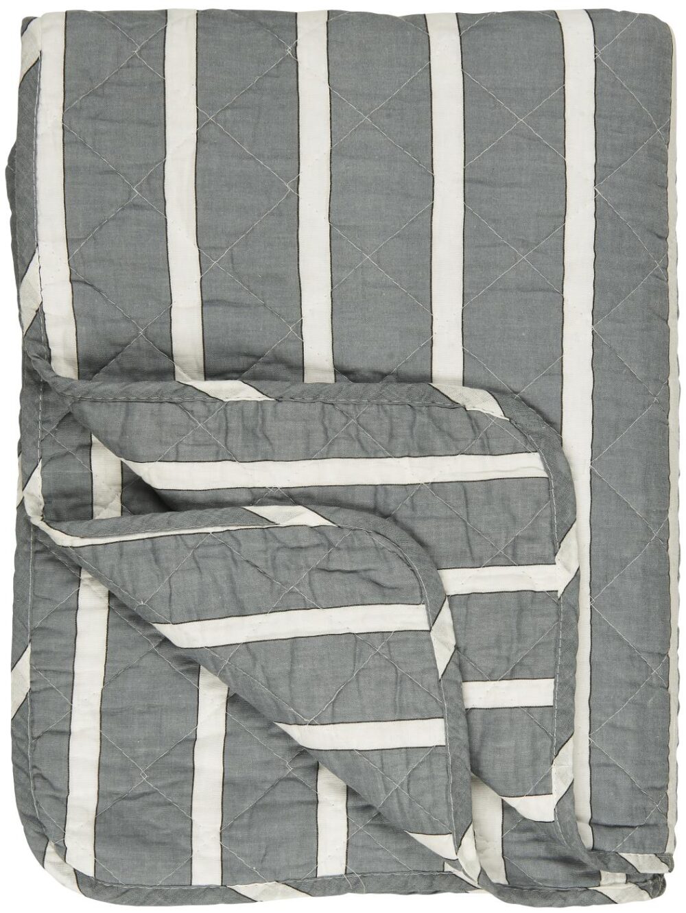 White, Black and Dusty Blue Striped Quilt