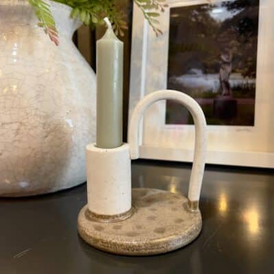 White Ceramic Candle Holder with handle