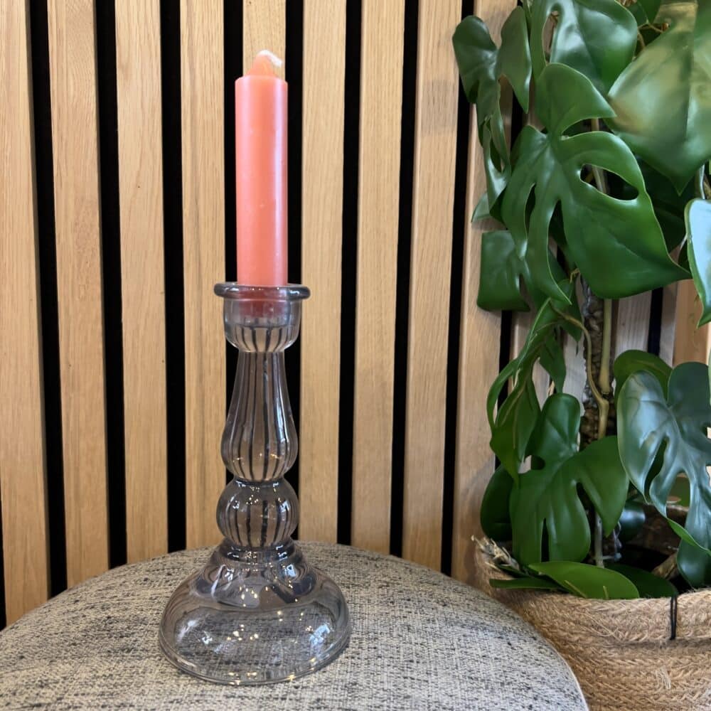 BLACK TALL GLASS TAPER CANDLE HOLDER