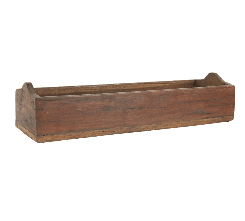 Long wooden box for candles and decor
