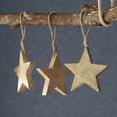 3 small hanging mango wood stars for Christmas decoration