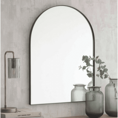 Black iron arched wall mirror